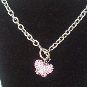 8 inch Pink Beaded Butterfly Choker on Silver